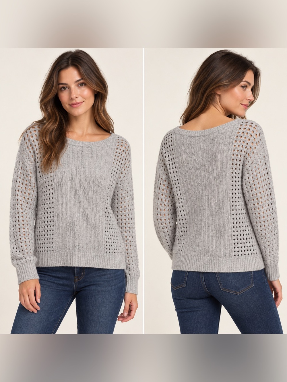 Gentle Fawn Light Gray Open-Knit Sweater – Size S